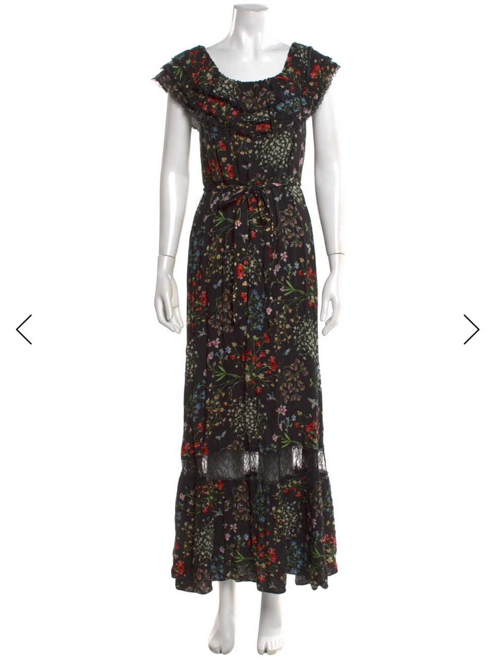 Alice + Olivia Black Floral Ruffle-Detail Maxi Dress
